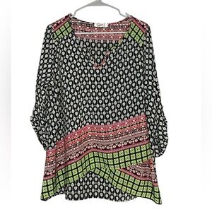 Chic Black and Green Patterned Women's Tunic